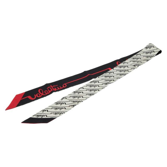 ヴァレンティノ ロゴ スカーフ ツイリー ブラック レッド アイボリー シルク レディース VALENTINO 【中古】