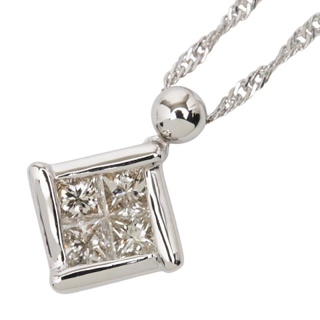 Pt850 プラチナ Pt900 プラチナ ダイヤ0.50ct ひし形 モチーフ ネックレス レディース 中古