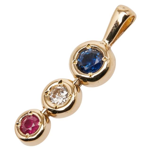 K18YG イエローゴールド ダイヤ0.09ct サファイア0.24ct ルビー0.11ct ペンダントトップ レディース 中古