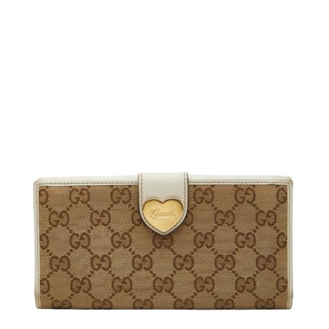 グッチ GGキャンバス Wホック 長財布 203550 ホワイト ベージュ キャンバス レザー レディース GUCCI 【中古】