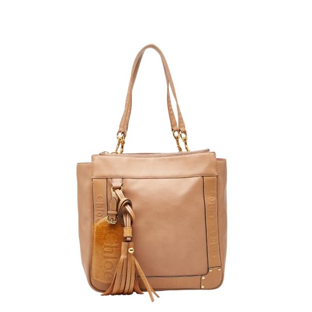 クロエ エデン ショルダーバッグ トートバッグ ピンク ベージュ レザー レディース Chloe 【中古】