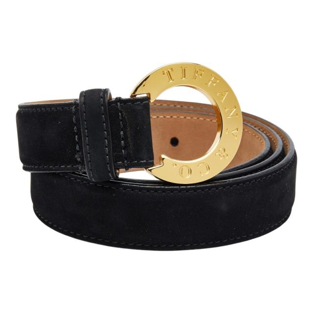 ティファニー ロゴバックル ベルト ブラック ゴールド スウェード メッキ レディース TIFFANY&Co. 【中古】