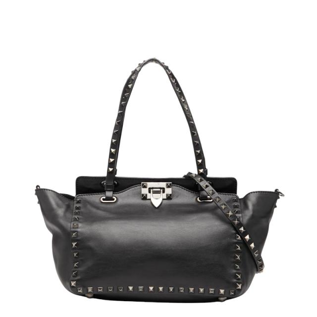 ヴァレンティノ スタッズ ハンドバッグ ショルダーバッグ 2WAY ブラック レザー レディース VALENTINO 【中古】