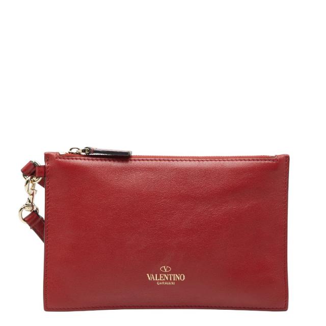 ヴァレンティノ ポーチ 小物入れ レッド レザー レディース VALENTINO 【中古】