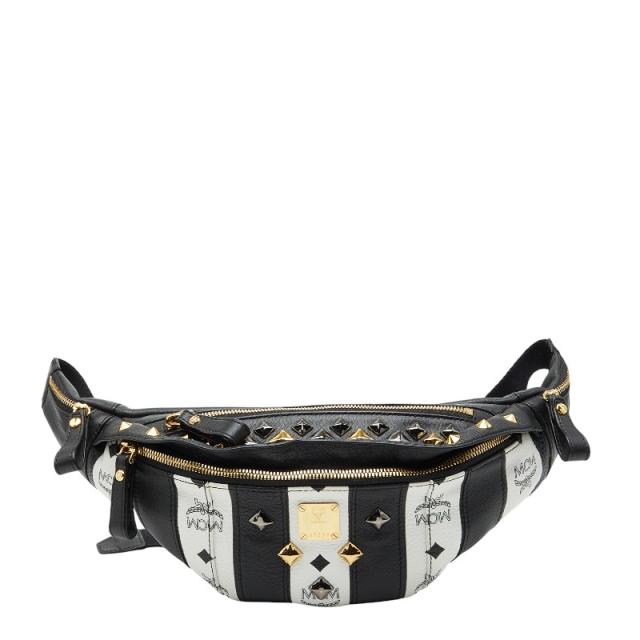 エム シー エム スタッズ ウエストバッグ ボディバッグ ブラック ホワイト レザー レディース MCM 【中古】