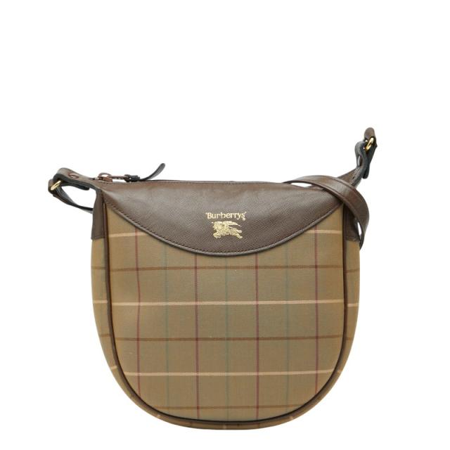 バーバリー チェック ショルダーバッグ カーキグリーン ブラウン キャンバス レザー レディース BURBERRY 【中古】