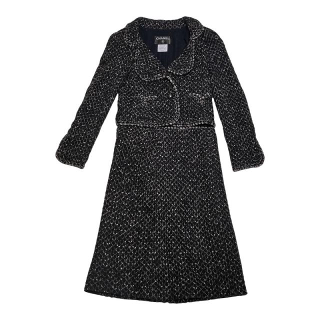 シャネル セットアップ ジャケット スカート サイズ36 ブラック ナイロン シルク モヘア レディース CHANEL 【中古】