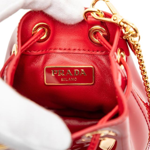 プラダ 三角ロゴプレート ミニチェーン ショルダーバッグ ポーチ 1NR016 レッド パテントレザー レディース PRADA 【中古】_4
