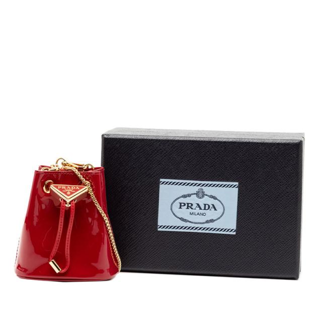 プラダ 三角ロゴプレート ミニチェーン ショルダーバッグ ポーチ 1NR016 レッド パテントレザー レディース PRADA 【中古】_7