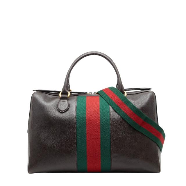 グッチ シェリーライン ボストンバッグ ショルダーバッグ 2WAY 409022 ブラウン レザー レディース GUCCI 【中古】