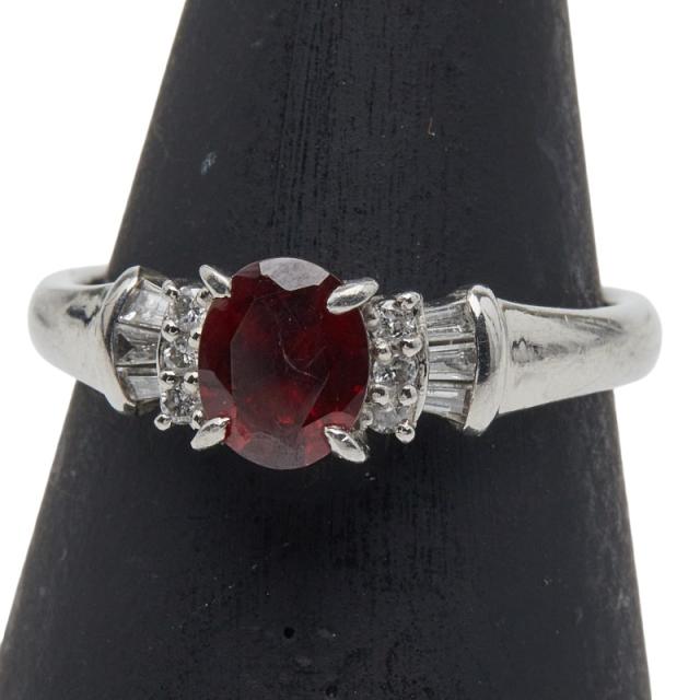 Pt900 プラチナ ガーネット ダイヤ0.16ct リング 指輪 レディース 11号 中古