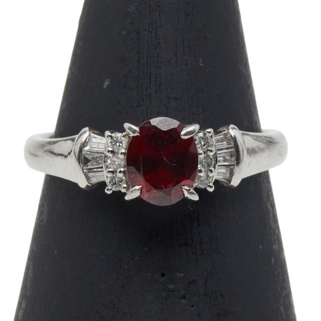 Pt900 プラチナ ガーネット ダイヤ0.16ct リング 指輪 レディース 11号 中古_1
