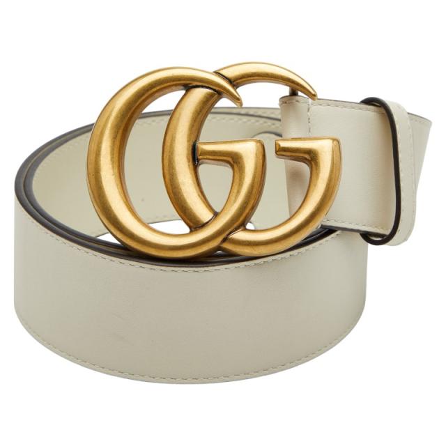 グッチ ダブルG ベルト サイズ：75・30 400593 アイボリー ゴールド レザー レディース GUCCI 【中古】