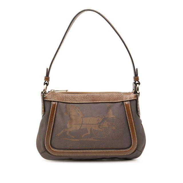 セリーヌ ヴィンテージ 馬車ロゴ ワンショルダーバッグ ブラウン キャンバス レザー レディース CELINE 【中古】