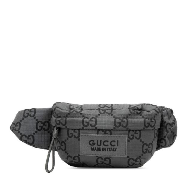 グッチ GGナイロン ウエストバッグ ボディバッグ 767934 グレー ナイロン レザー レディース GUCCI 【中古】
