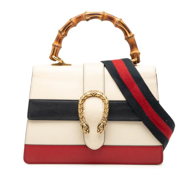 グッチ ディオニュソス バンブー ハンドバッグ ショルダーバッグ 2WAY 448075 アイボリー ネイビー レッド レザー GUCCI 【中古】