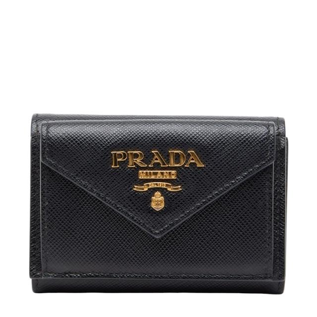 プラダ ロゴ 三つ折り財布 1MH021 ブラック サファイアーノレザー レディース PRADA 【中古】