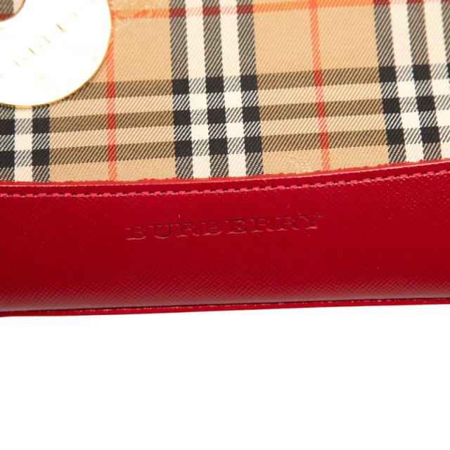 バーバリー ノバチェック ハンドバッグ ベージュ レッド キャンバス レザー レディース BURBERRY 【中古】_4