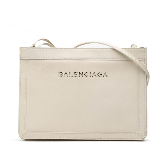 バレンシアガ ロゴ ネイビーポシェット 斜め掛け ショルダーバッグ 339937 ホワイト レザー レディース BALENCIAGA 【中古】