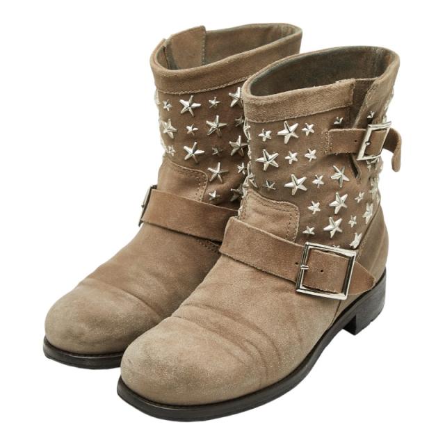 ジミーチュウ スタースタッズ ショートブーツ サイズ：39 ベージュ レザー スエード レディース JIMMY CHOO 【中古】