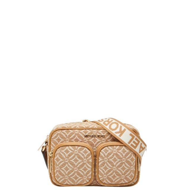 マイケルコース JET SET ITEM ロゴジャカード ウィズ アタッチ ミディアム ショルダーバッグ ブラウン キャンバス Michael Kors 【中古】