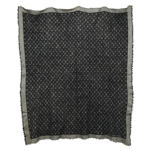 ルイ ヴィトン モノグラム スカーフ ブラック グレー シルク ウール レディース LOUIS VUITTON 【中古】