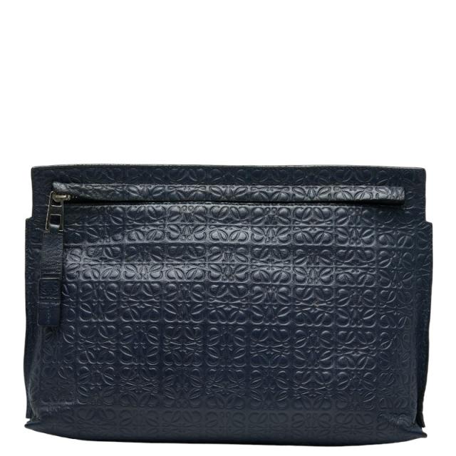 ロエベ アナグラム クラッチバッグ ネイビー レザー レディース LOEWE 【中古】