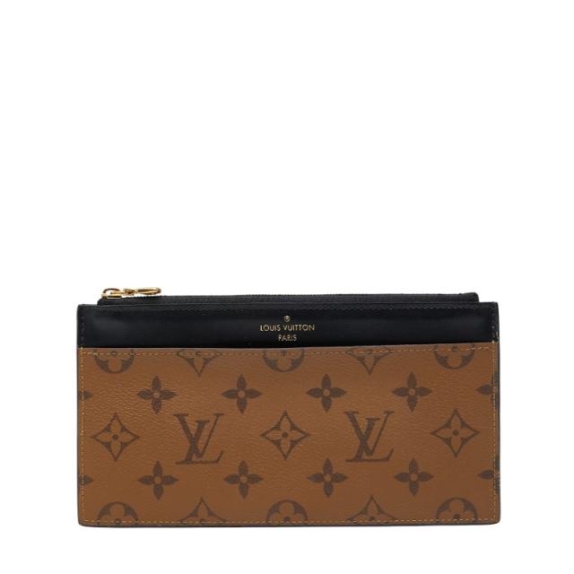 ルイ ヴィトン モノグラム リバース  スリム パース 長財布 M80390 マカロン ブラック PVC レザー レディース LOUIS VUITTON 【中古】