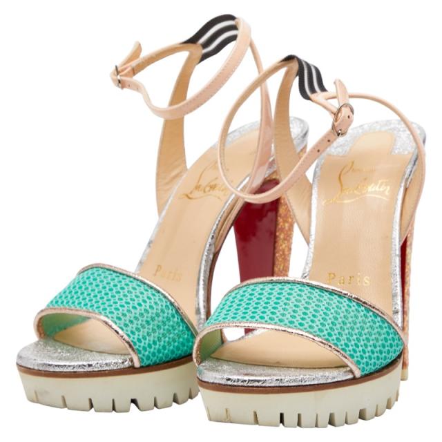 クリスチャンルブタン グリッター パンプス オープントゥ ハイヒール サイズ：34 1/2 シルバー ピンク Christian Louboutin 【中古】