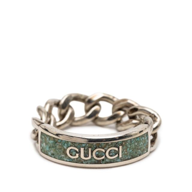 グッチ ゴルメットチェーン リング 指輪 #25 シルバー ライトブルー SV925 シルバー エナメル メンズ GUCCI 【中古】