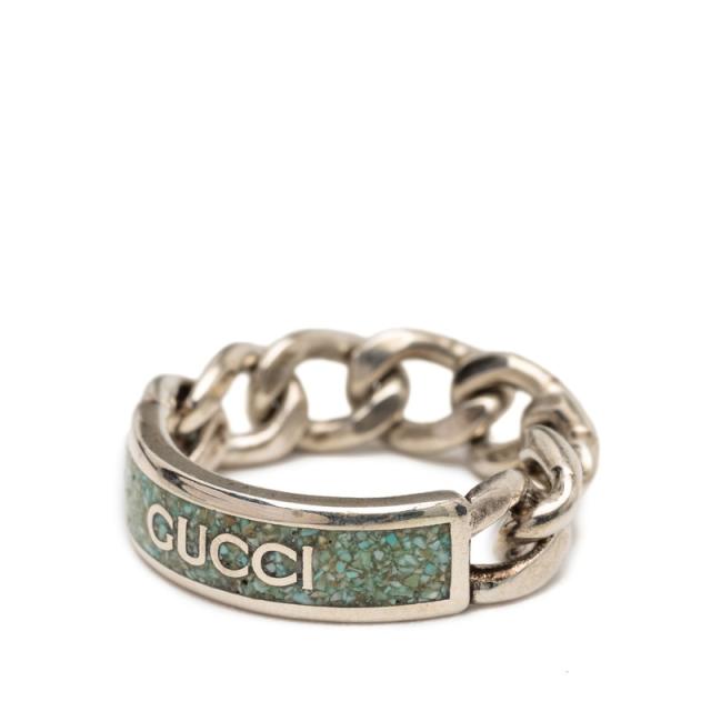 グッチ ゴルメットチェーン リング 指輪 #25 シルバー ライトブルー SV925 シルバー エナメル メンズ GUCCI 【中古】_1