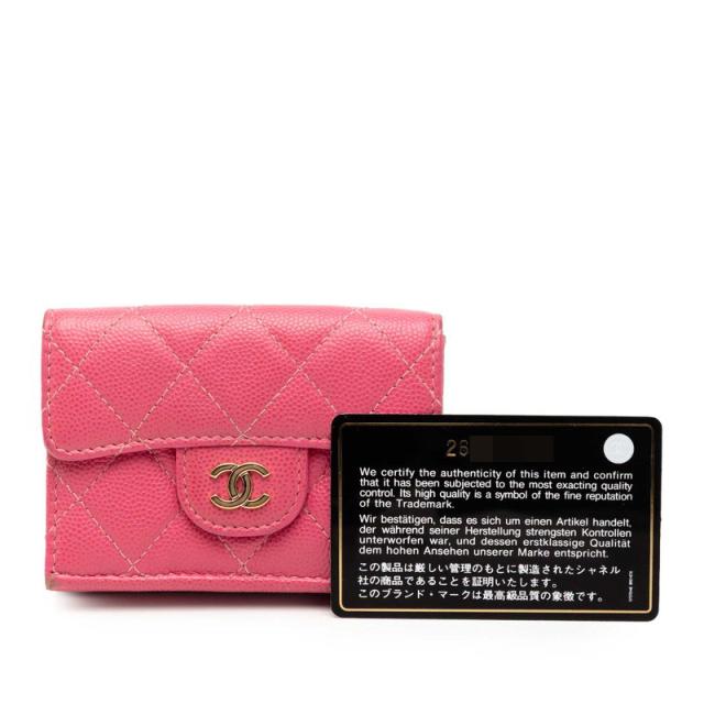 シャネル マトラッセ ココマーク 三つ折り財布 ピンク キャビアスキン レディース CHANEL 【中古】_8