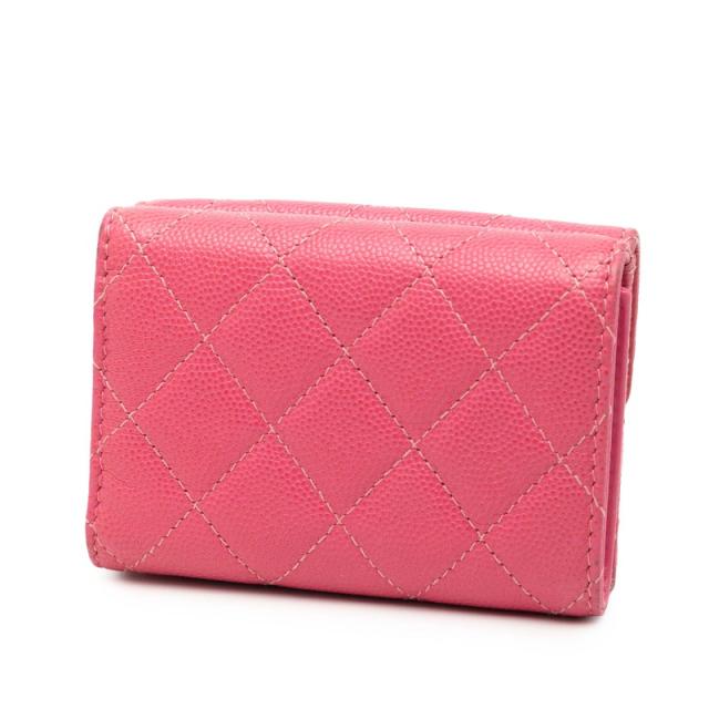 シャネル マトラッセ ココマーク 三つ折り財布 ピンク キャビアスキン レディース CHANEL 【中古】_1