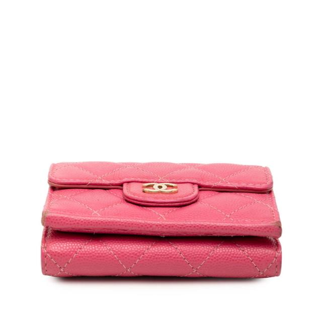 CHANEL 三つ折り財布 マトラッセ キャビアスキン ピンクゴールドココマーク シャネル マトラッセ ココマーク 三つ折り財布 ピンク キャビアスキン