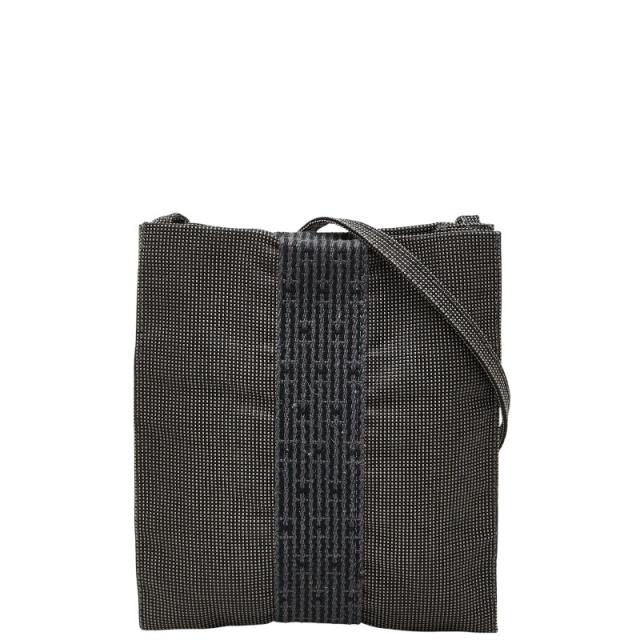 エルメス エールライン 斜め掛け ショルダーバッグ ポシェット グレー ブラック キャンバス レディース HERMES 【中古】