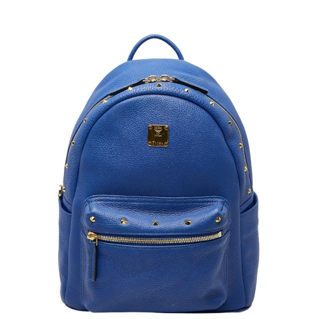 エム シー エム スタッズ リュック バックパック ブルー レザー レディース MCM 【中古】