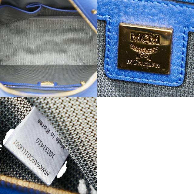 エム シー エム スタッズ リュック バックパック ブルー レザー レディース MCM 【中古】_9