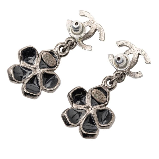 シャネル ココマーク ピアス ブラック シルバー メタル レディース CHANEL 【中古】_1