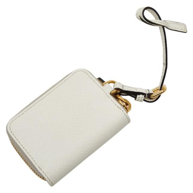 プラダ 三角ロゴプレート バッグチャーム コインケース 小物入れ 1TL085 ホワイト サフィアーノレザー レディース PRADA 【中古】_1