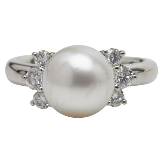 Pt900 プラチナ アコヤパール9.0mm ダイヤ0.38ct リング 指輪 レディース 8.5号 中古