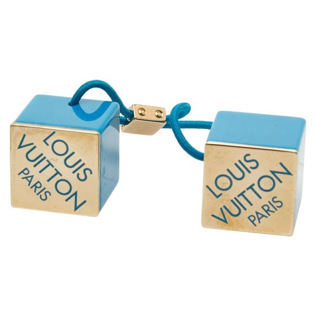 ルイ ヴィトン ヘアキューブ アンクルージョン ヘアアクセサリー ヘアゴム ブルー ゴールド プラスチック メッキ LOUIS VUITTON 【中古】