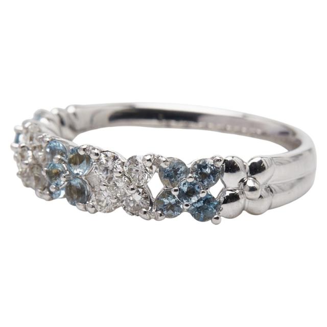 K18WG ホワイトゴールド アクアマリン0.46ct ダイヤ0.30ct リング 指輪 レディース 12号 中古 68,420円