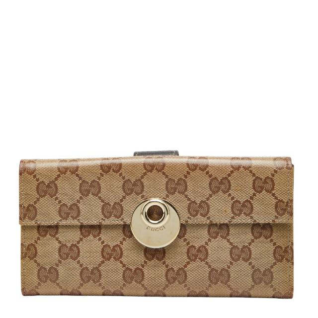 グッチ GGクリスタル 長財布 231835 ベージュ ブラウン PVC レザー レディース GUCCI 【中古】