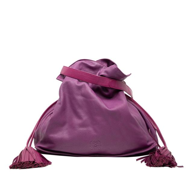 ロエベ アナグラム フラメンコ タッセル ショルダーバッグ パープル レザー レディース LOEWE 【中古】