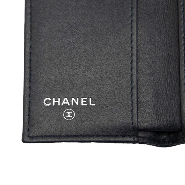 シャネル カメリア ココマーク 三つ折り財布 ネイビー レザー レディース CHANEL 【中古】_4