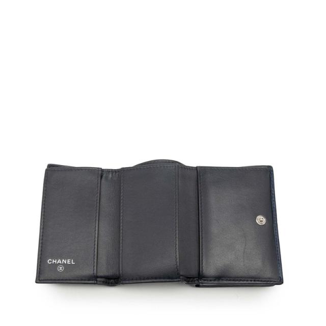 シャネル カメリア ココマーク 三つ折り財布 ネイビー レザー レディース CHANEL 【中古】_3