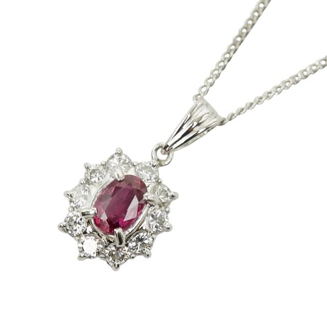 Pt900 プラチナ Pt850 プラチナ ルビー0.53ct ダイヤ0.50ct ネックレス レディース 中古