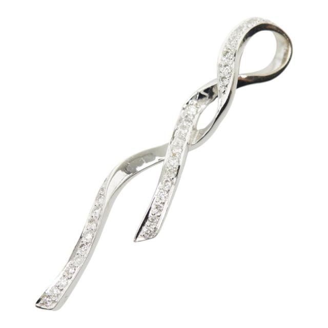 K18WG ホワイトゴールド ダイヤ0.30ct ネックレストップ リボンモチーフ ペンダントトップ レディース 中古