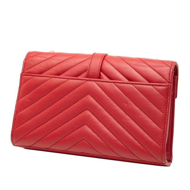 サンローラン Vステッチ チェーンショルダーバッグ 381668 レッド レザー レディース SAINT LAURENT 【中古】_1