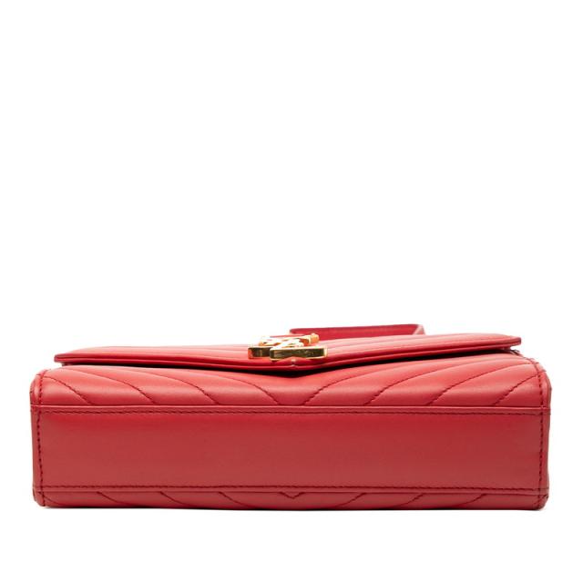 サンローラン Vステッチ チェーンショルダーバッグ 381668 レッド レザー レディース SAINT LAURENT 【中古】_2